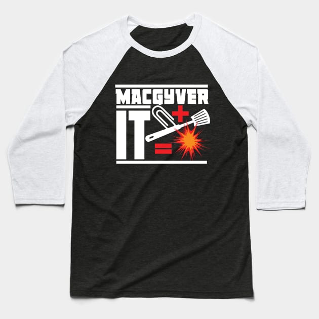 Paperclip Plus Spatula Equals Explosion Baseball T-Shirt by Meta Cortex